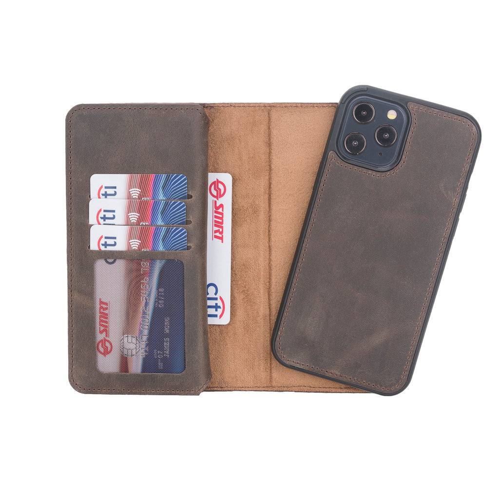iPhone 12 Pro Mocha Leather Detachable Dual 2-in-1 Wallet Case with Card Holder and MagSafe - Hardiston - 4
