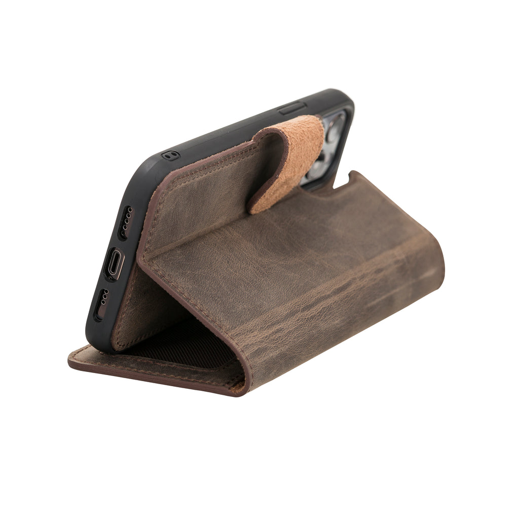 iPhone 12 Pro Mocha Leather Detachable 2-in-1 Wallet Case with Card Holder and MagSafe - Hardiston - 7