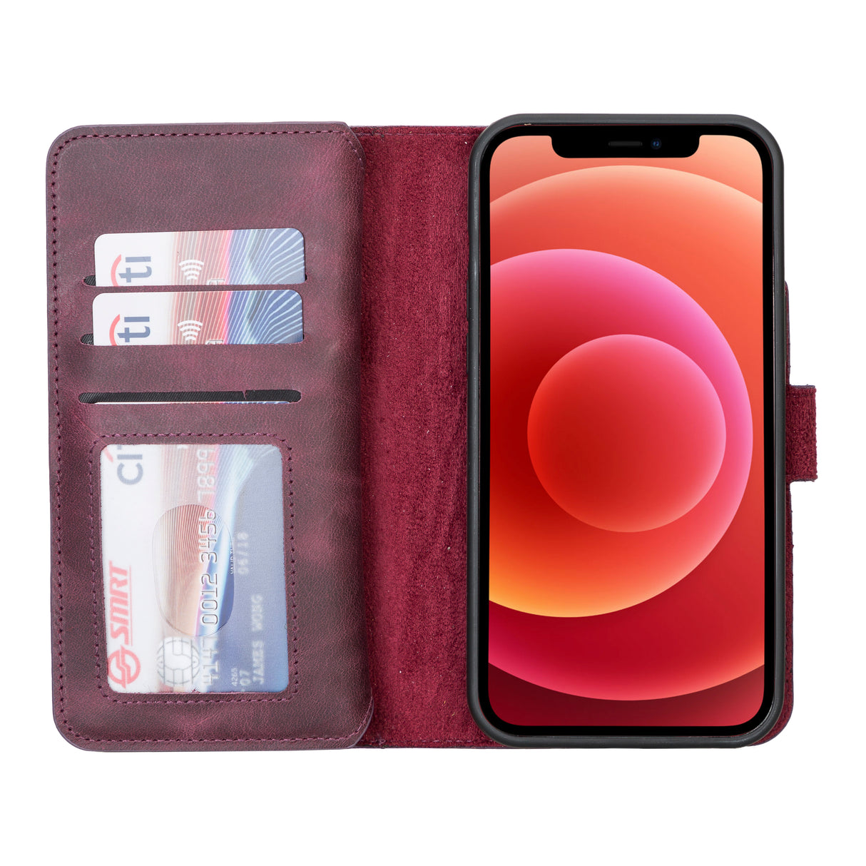 iPhone 12 Pro Purple Leather Detachable Dual 2-in-1 Wallet Case with Card Holder and MagSafe - Hardiston - 2