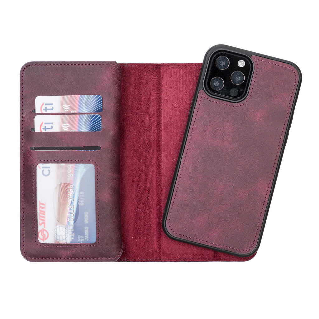 iPhone 12 Pro Purple Leather Detachable Dual 2-in-1 Wallet Case with Card Holder and MagSafe - Hardiston - 4