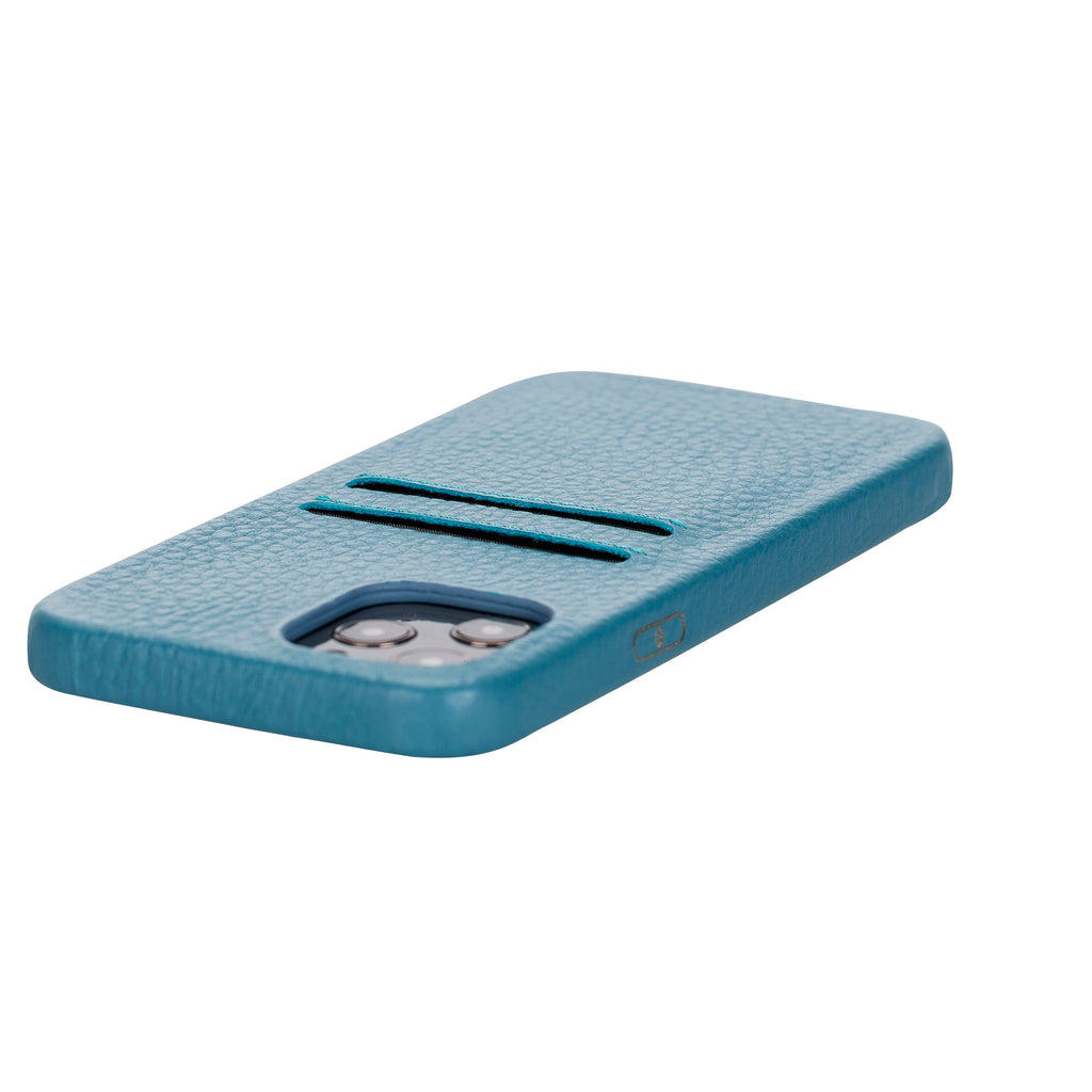 iPhone 12 Pro Turquoise Leather Snap-On Case with Card Holder - Hardiston - 6