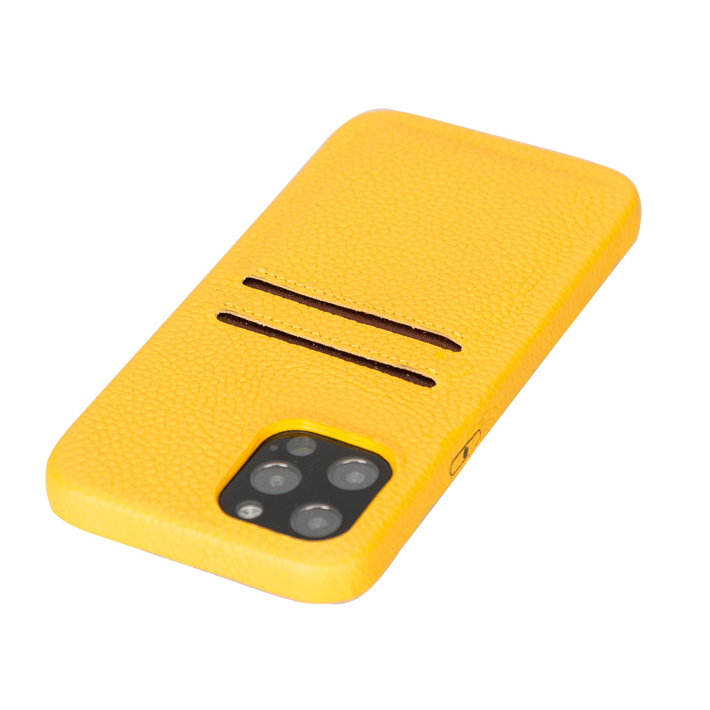 iPhone 12 Pro Yellow Leather Snap-On Case with Card Holder - Hardiston - 6