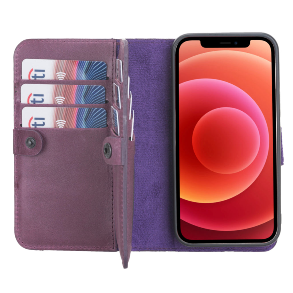 iPhone 12 Purple Leather Detachable Dual 2-in-1 Wallet Case with Card Holder and MagSafe - Hardiston - 1