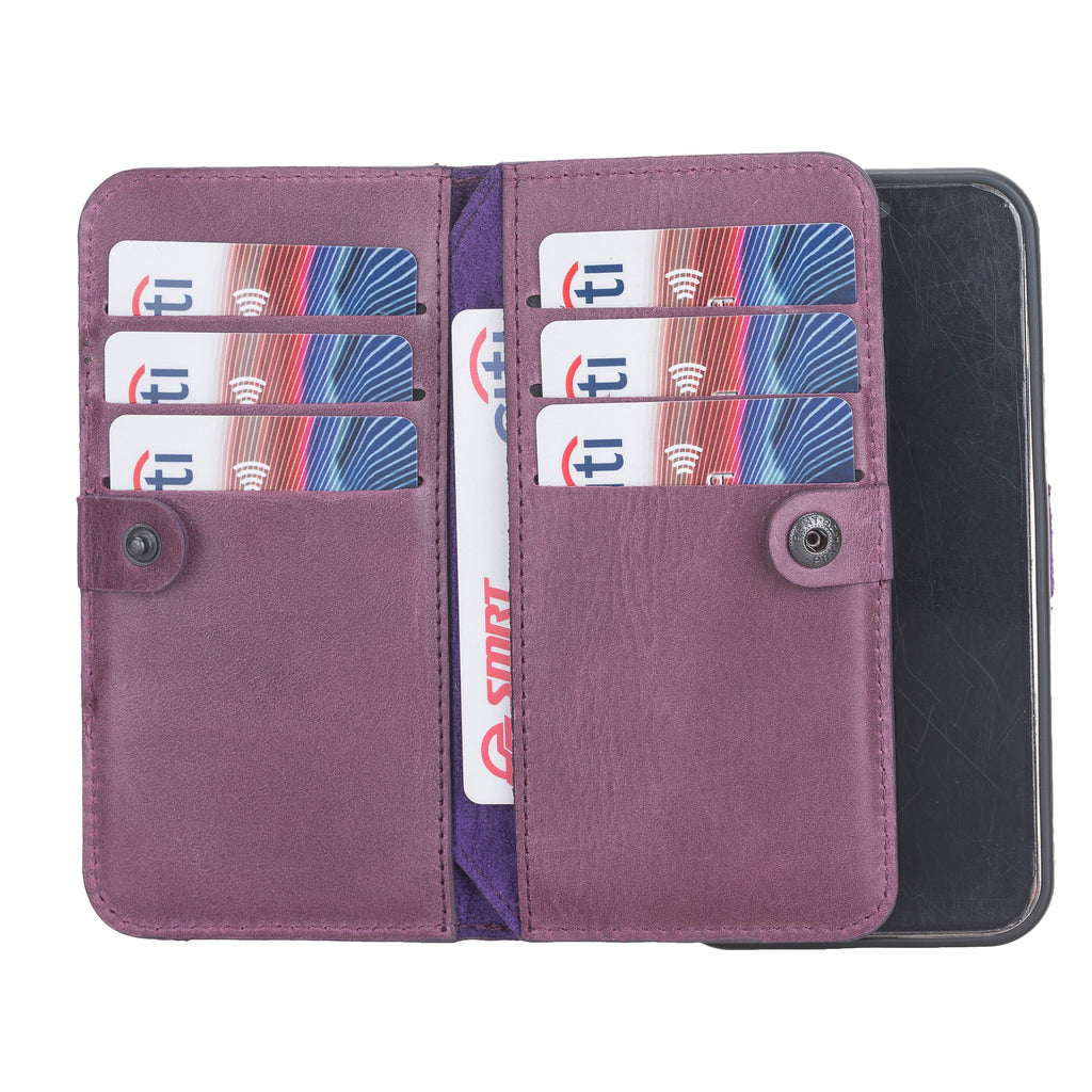 iPhone 12 Purple Leather Detachable Dual 2-in-1 Wallet Case with Card Holder and MagSafe - Hardiston - 3