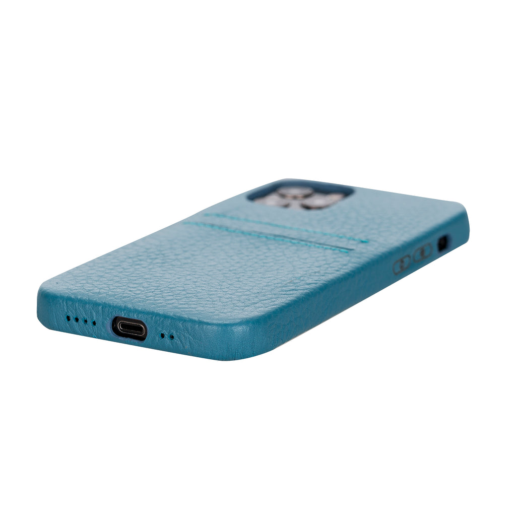 iPhone 12 Turquoise Leather Snap-On Case with Card Holder - Hardiston - 4