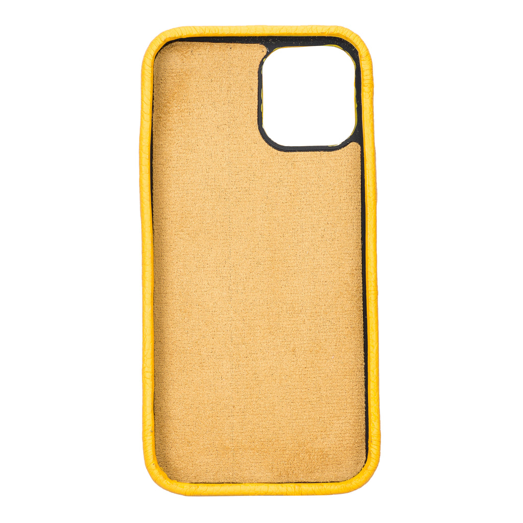 iPhone 12 Yellow Leather Snap-On Case with Card Holder - Hardiston - 3