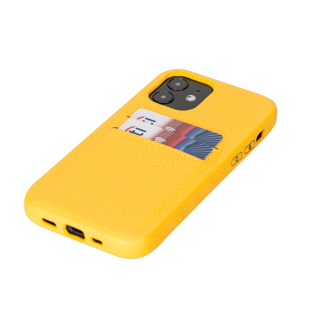 iPhone 12 Yellow Leather Snap-On Case with Card Holder - Hardiston - 5