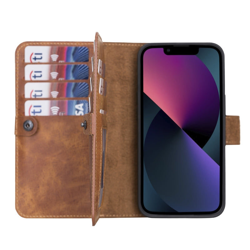 iPhone 13 Amber Leather Detachable Dual 2-in-1 Wallet Case with Card Holder and MagSafe - Hardiston - 1
