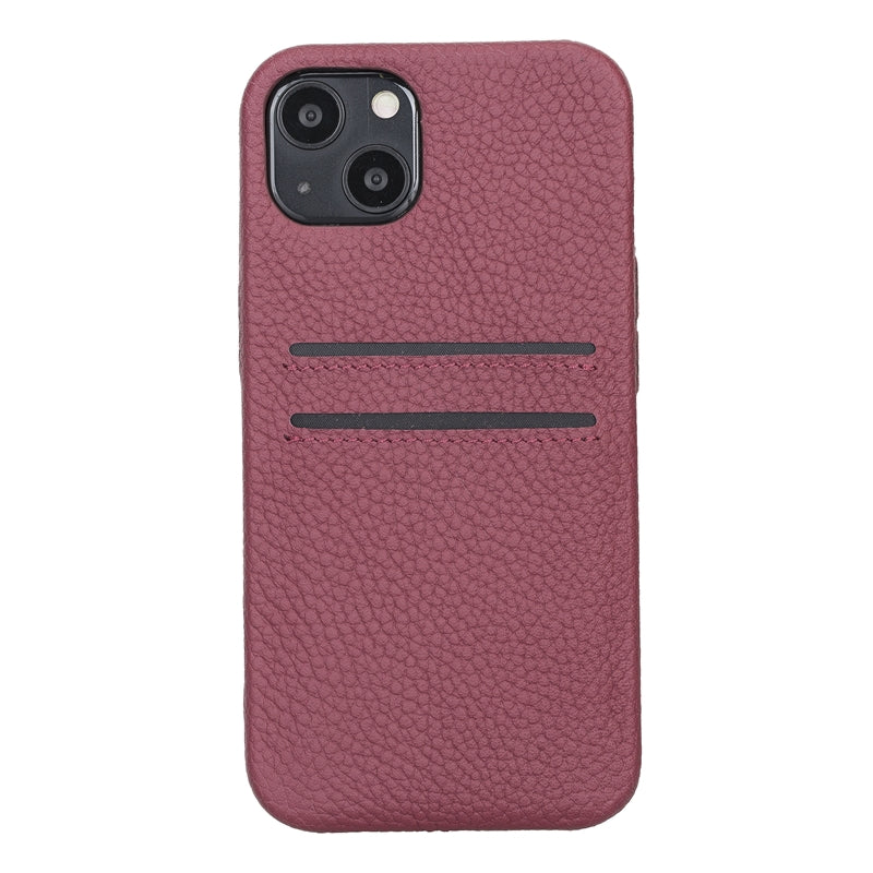 iPhone 13 Burgundy Leather Snap-On Case with Card Holder - Hardiston - 2
