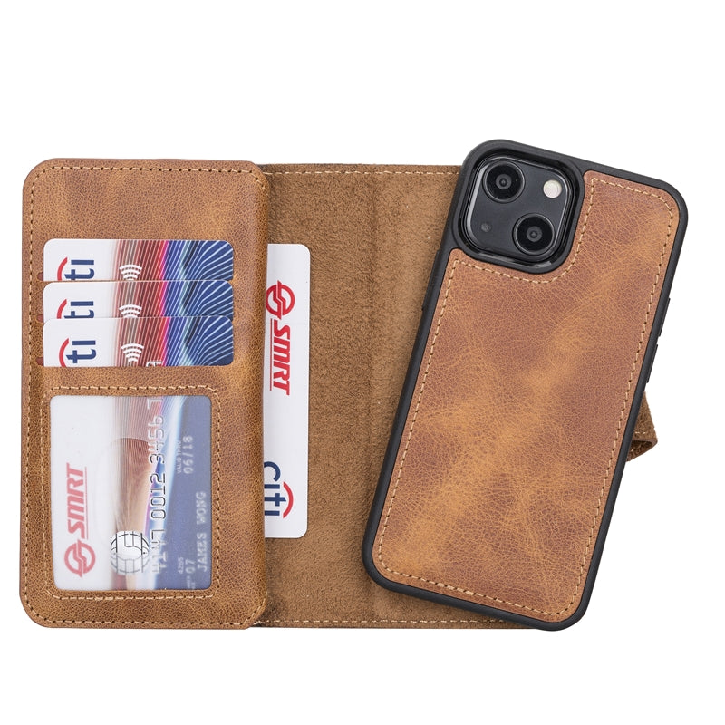 iPhone 13 Mini Amber Leather Detachable Dual 2-in-1 Wallet Case with Card Holder and MagSafe - Hardiston - 4