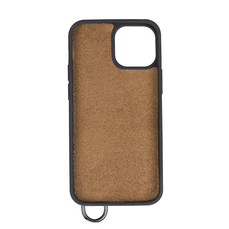 iPhone 13 Mini Mocha Leather Snap-On Card Holder Case with Back Strap - Hardiston - 4