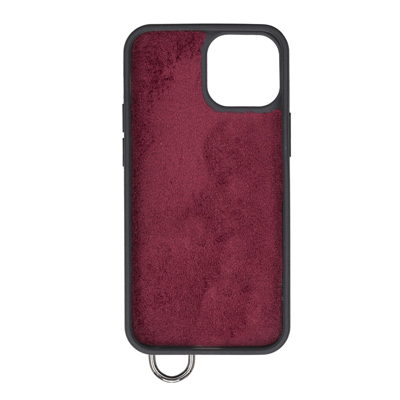 iPhone 13 Mini Purple Leather Snap-On Card Holder Case with Back Strap - Hardiston - 3