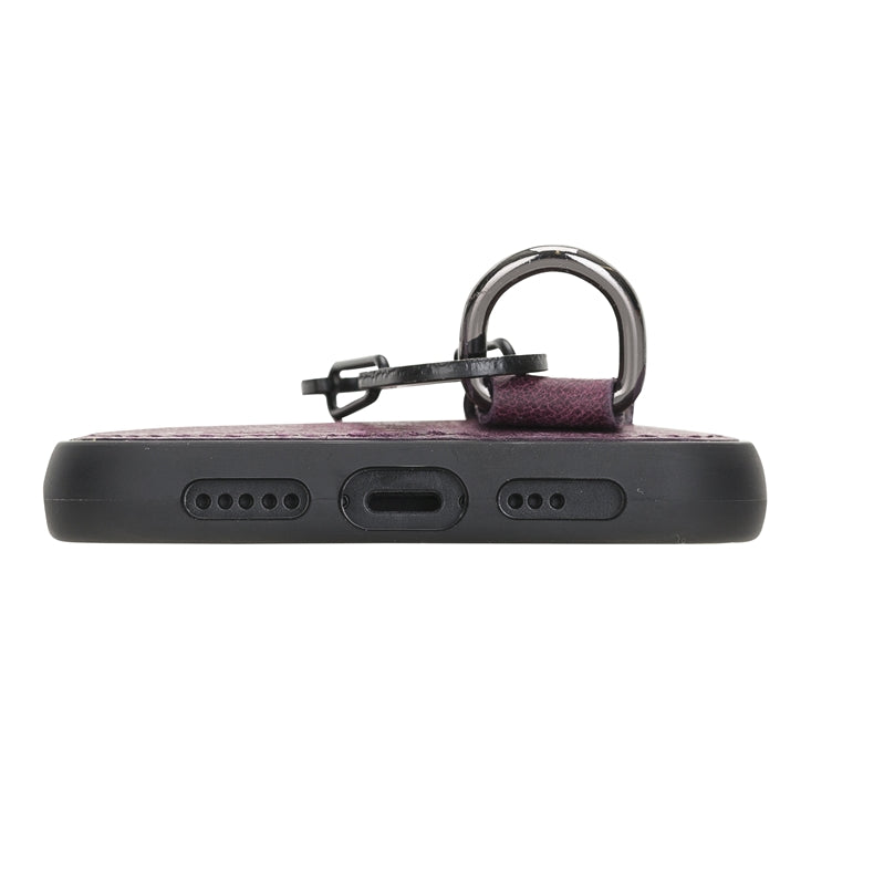 iPhone 13 Mini Purple Leather Snap-On Card Holder Case with Back Strap - Hardiston - 8