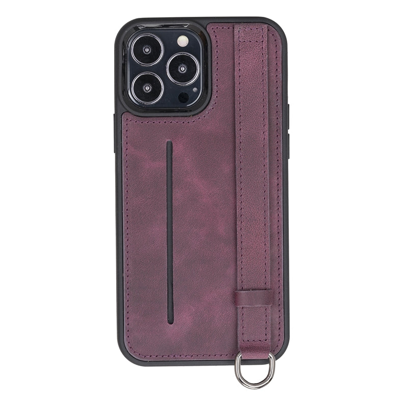 iPhone 13 Pro Max Purple Leather Snap-On Card Holder Case with Back Strap - Hardiston - 2
