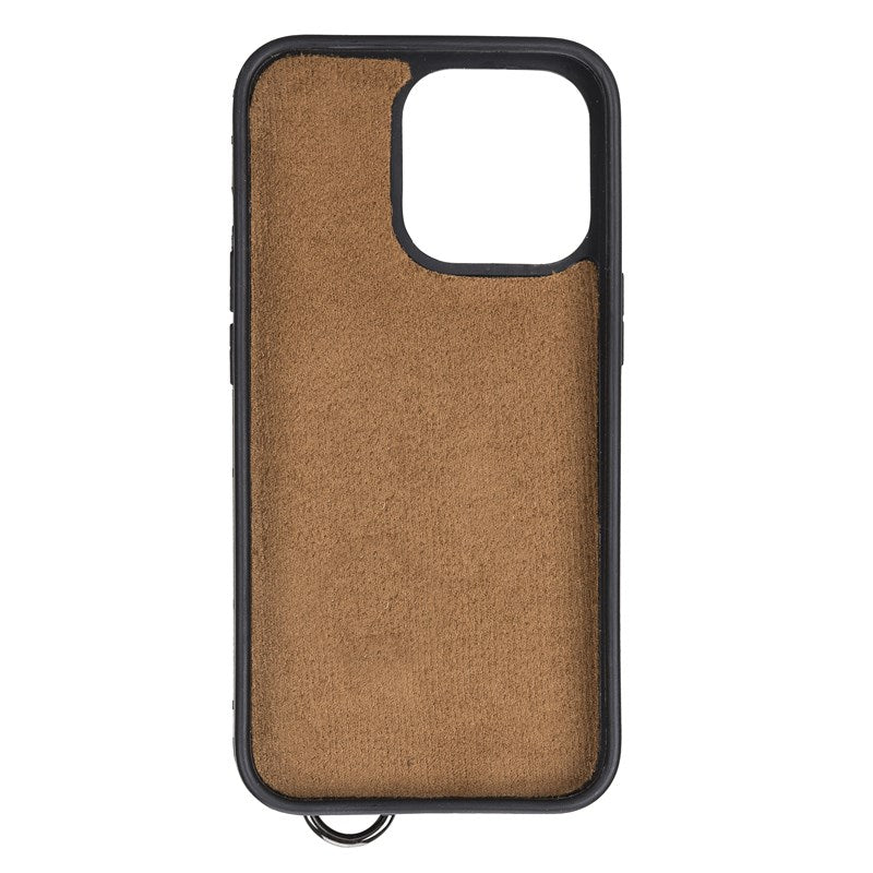iPhone 13 Pro Mocha Leather Snap-On Card Holder Case with Back Strap - Hardiston - 4