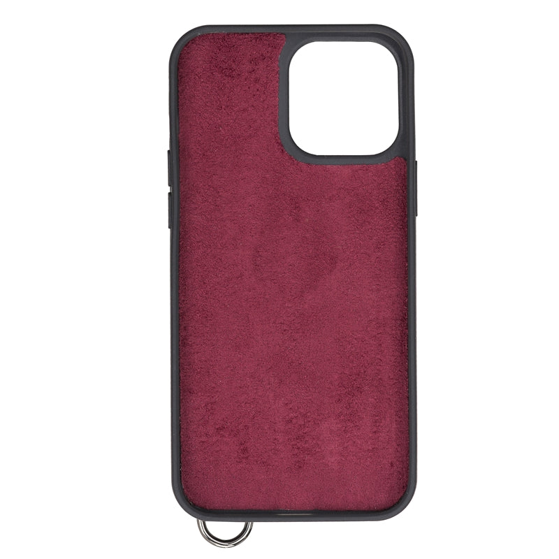 iPhone 13 Pro Purple Leather Snap-On Card Holder Case with Back Strap - Hardiston - 4
