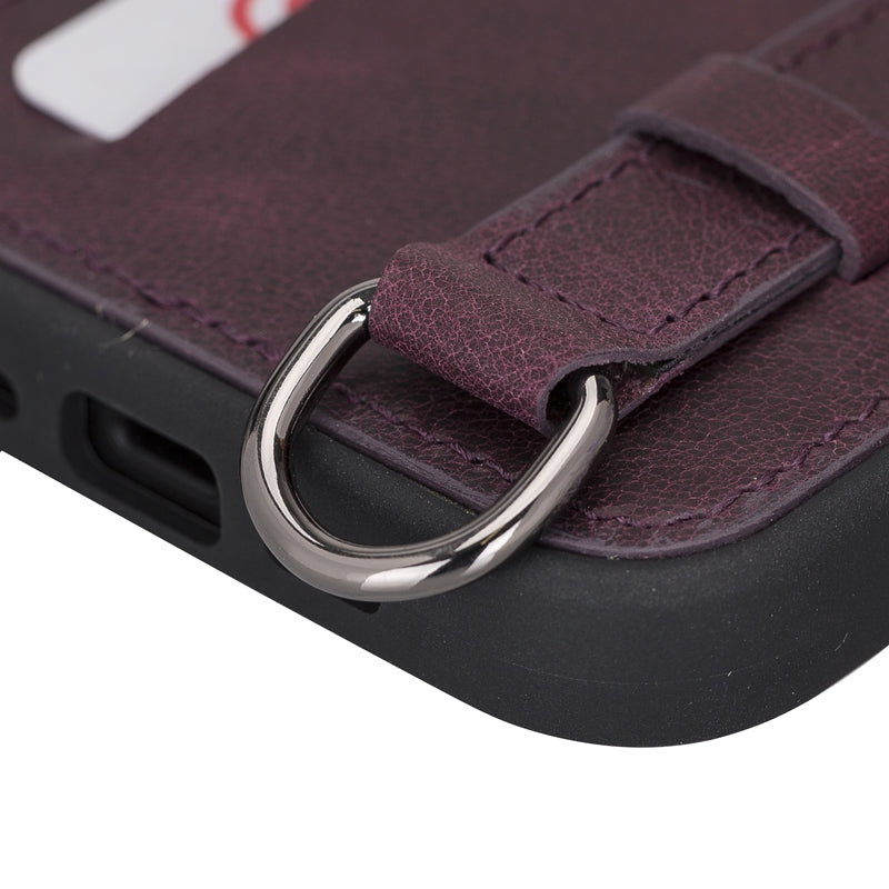 iPhone 13 Purple Leather Snap-On Card Holder Case with Back Strap - Hardiston - 4