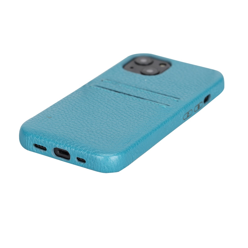 iPhone 13 Turquoise Leather Snap-On Case with Card Holder - Hardiston - 5