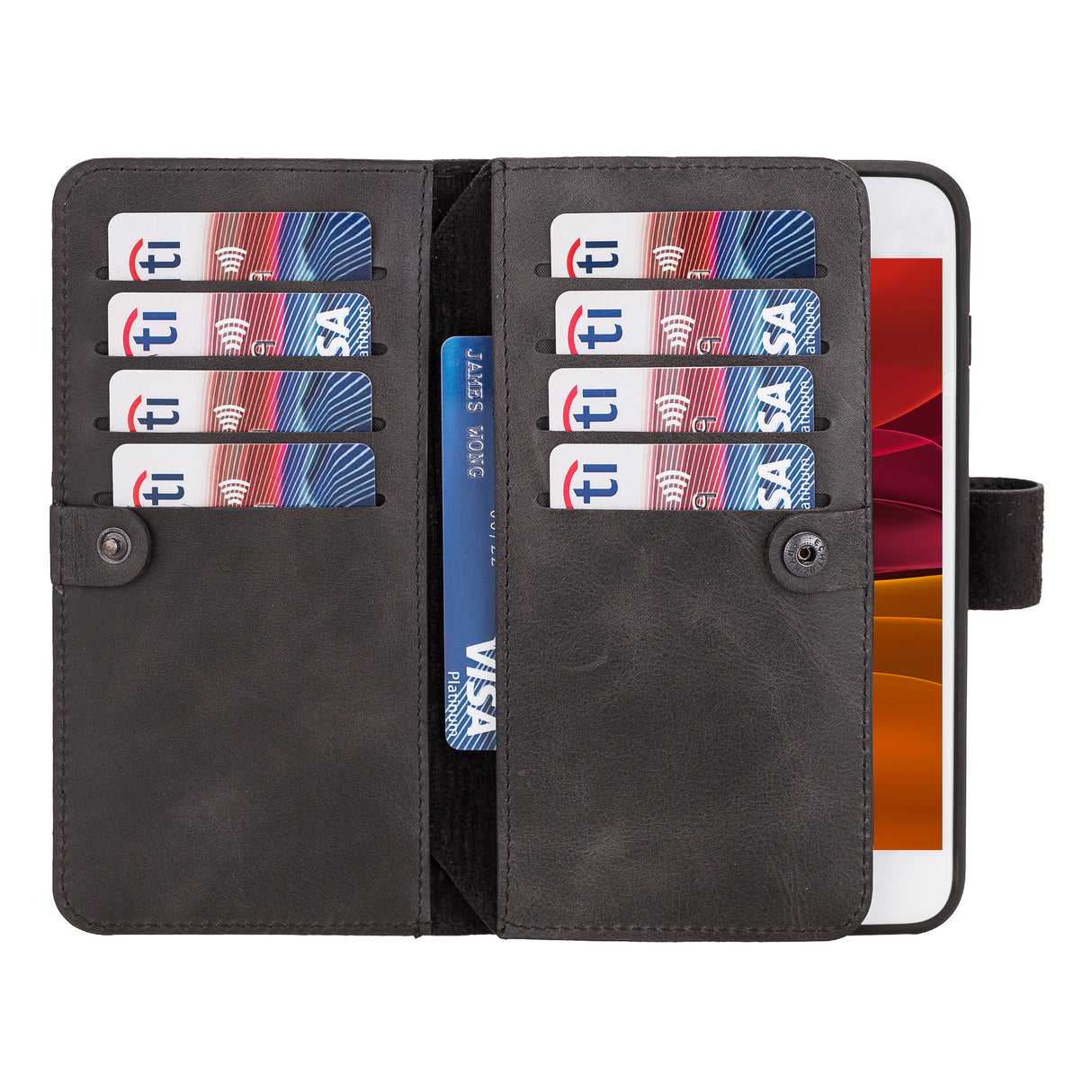 iPhone 8 Plus / 7 Plus Black Leather Detachable Dual 2-in-1 Wallet Case with Card Holder and MagSafe - Hardiston - 2