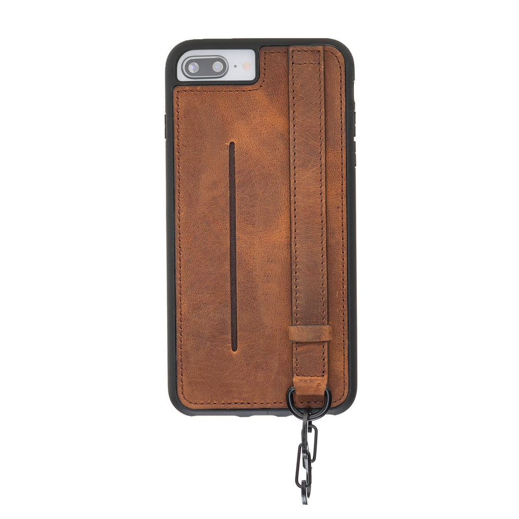 iPhone 8 Plus / 7 Plus Brown Leather Snap On Card Holder Case with Back Strap - Hardiston - 2