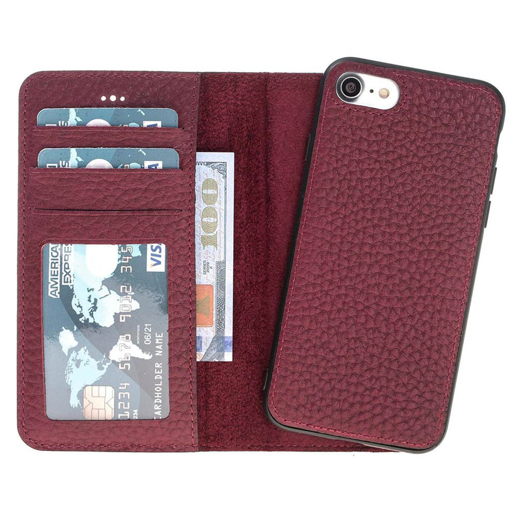 iPhone SE / 8 / 7 Burgundy Leather Detachable 2-in-1 Wallet Case with Card Holder - Hardiston - 1