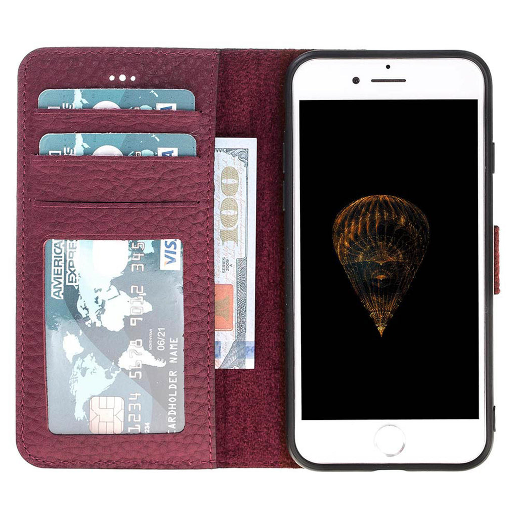 iPhone SE / 8 / 7 Burgundy Leather Detachable 2-in-1 Wallet Case with Card Holder - Hardiston - 2