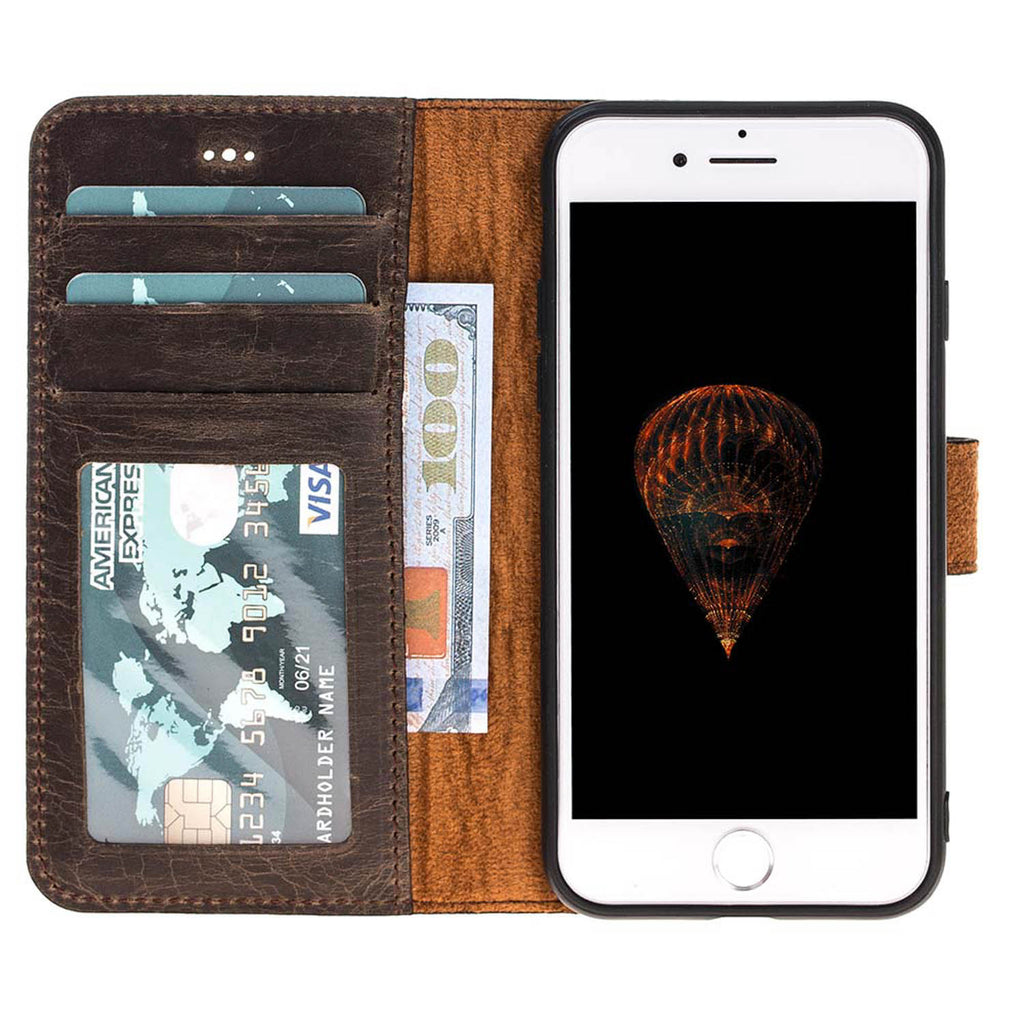 iPhone SE / 8 / 7 Mocha Leather Detachable 2-in-1 Wallet Case with Card Holder - Hardiston - 2