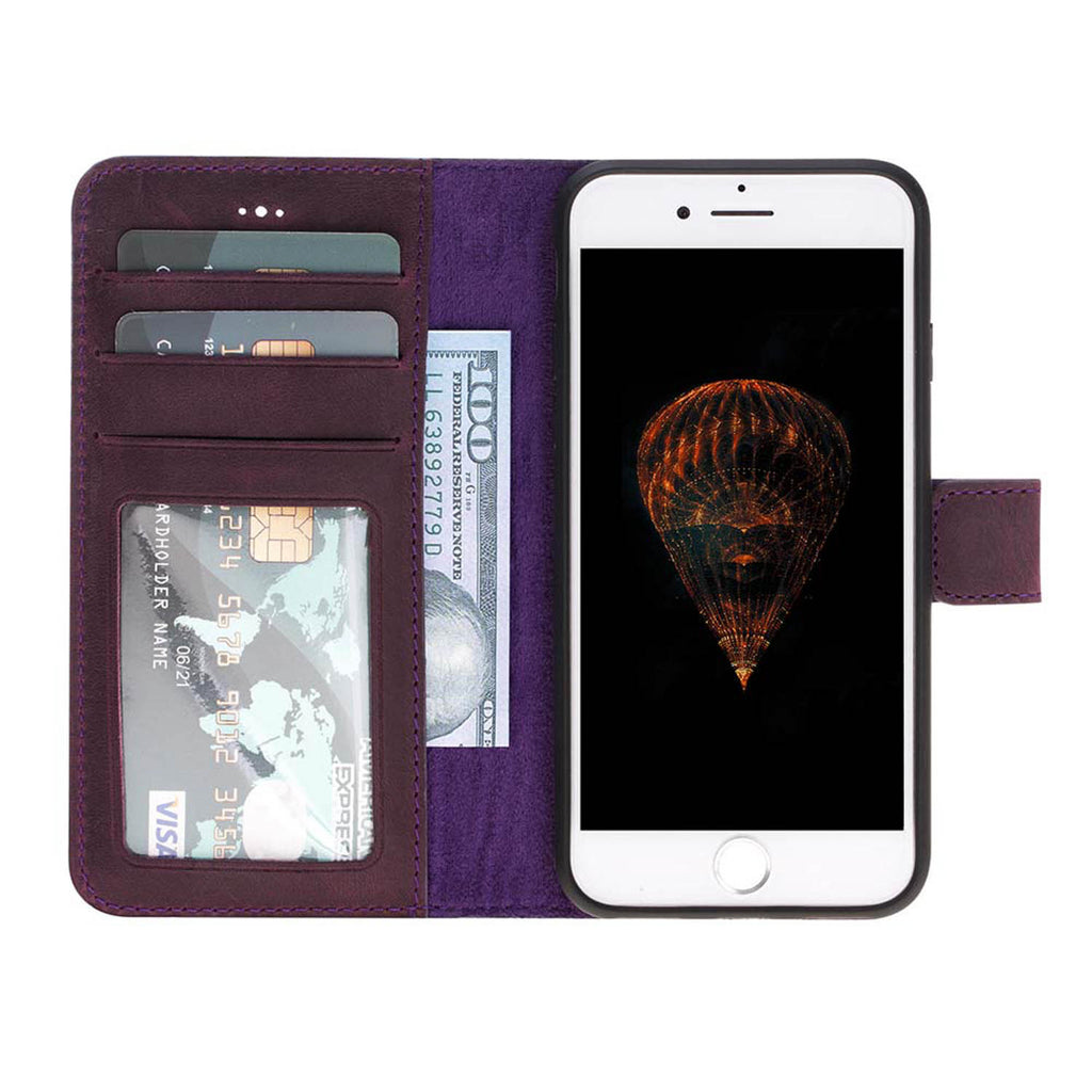 iPhone SE / 8 / 7 Purple Leather Detachable 2-in-1 Wallet Case with Card Holder - Hardiston - 2