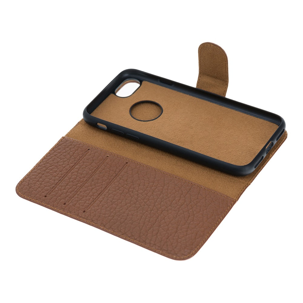iPhone SE / 8 / 7 Tan Leather Folio 2-in-1 Wallet Case with Card Holder - Hardiston - 4