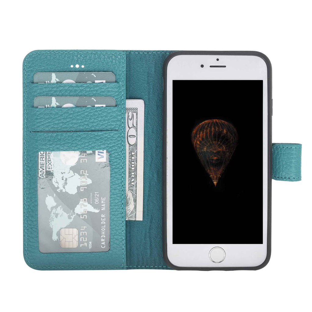 iPhone SE / 8 / 7 Turquoise Leather Detachable 2-in-1 Wallet Case with Card Holder - Hardiston - 2