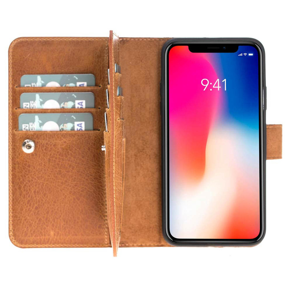 iPhone X / XS Amber Leather Detachable Dual 2-in-1 Wallet Case with Card Holder - Hardiston - 1