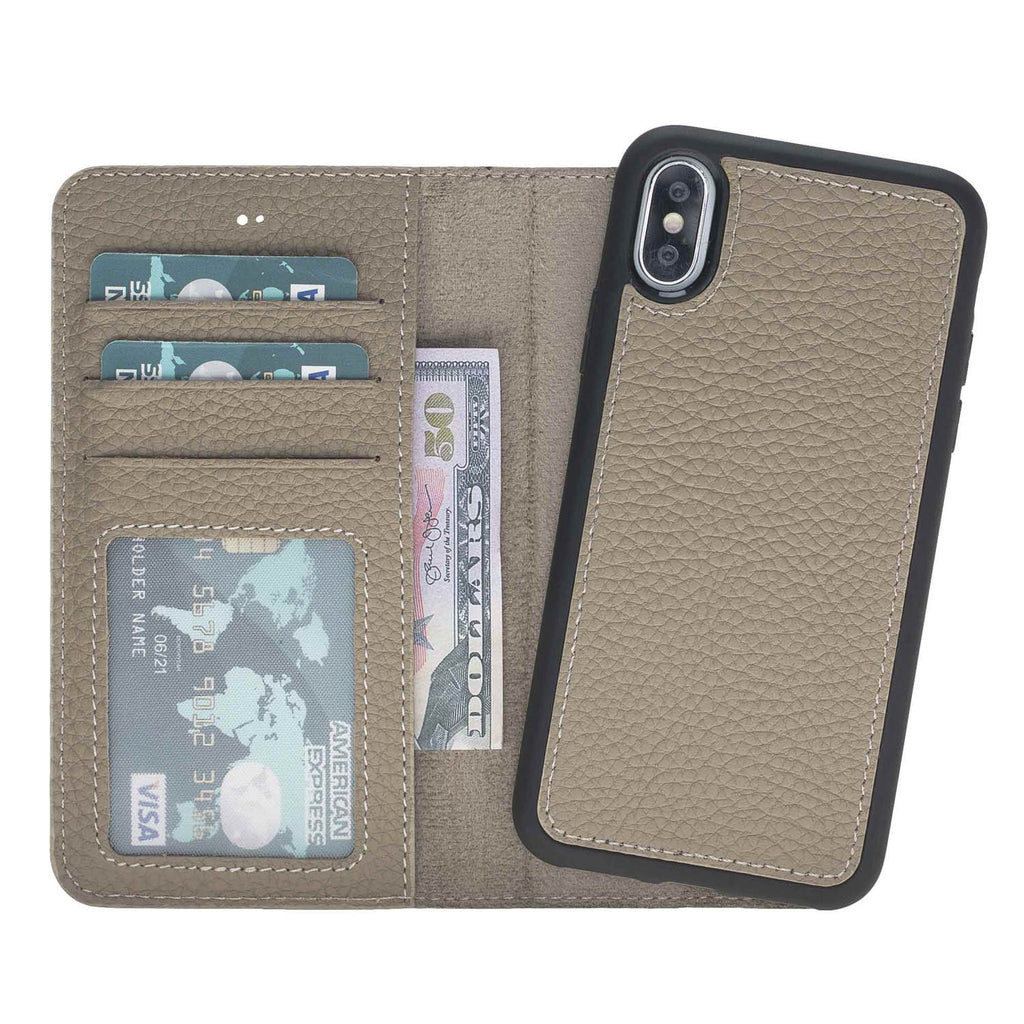iPhone X/XS Beige Leather Detachable 2-in-1 Wallet Case with Card Holder - Hardiston - 2