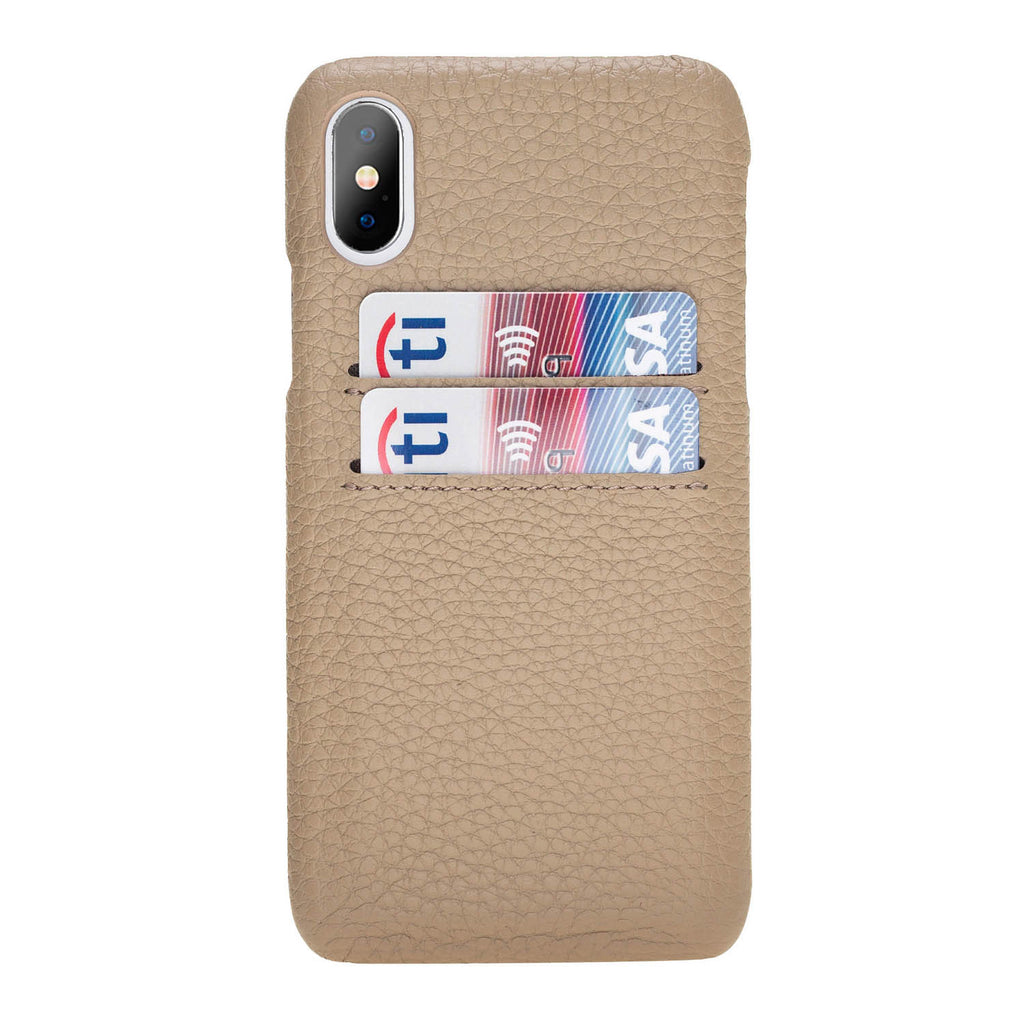 iPhone X-XS Beige Leather Snap-On Case with Card Holder - Hardiston - 1