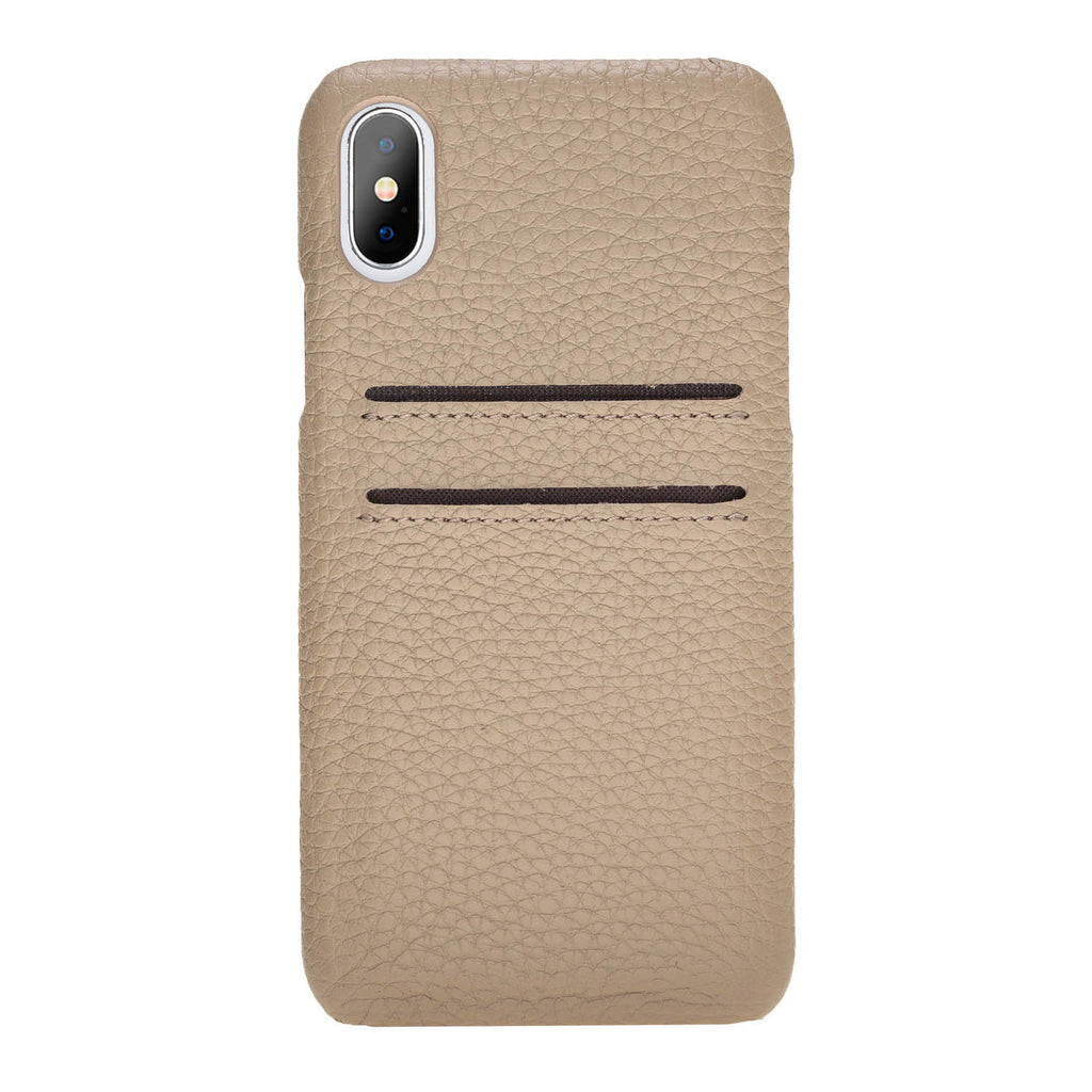 iPhone X-XS Beige Leather Snap-On Case with Card Holder - Hardiston - 3
