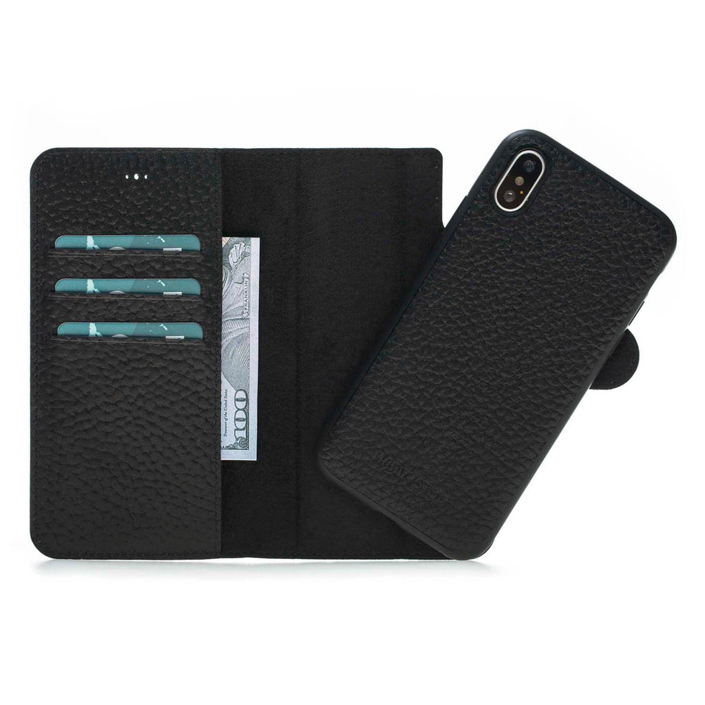 iPhone X/XS Black Leather Detachable 2-in-1 Wallet Case with Card Holder - Hardiston - 2