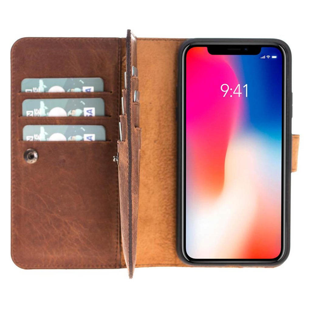 iPhone X / XS Brown Leather Detachable Dual 2-in-1 Wallet Case with Card Holder - Hardiston - 1
