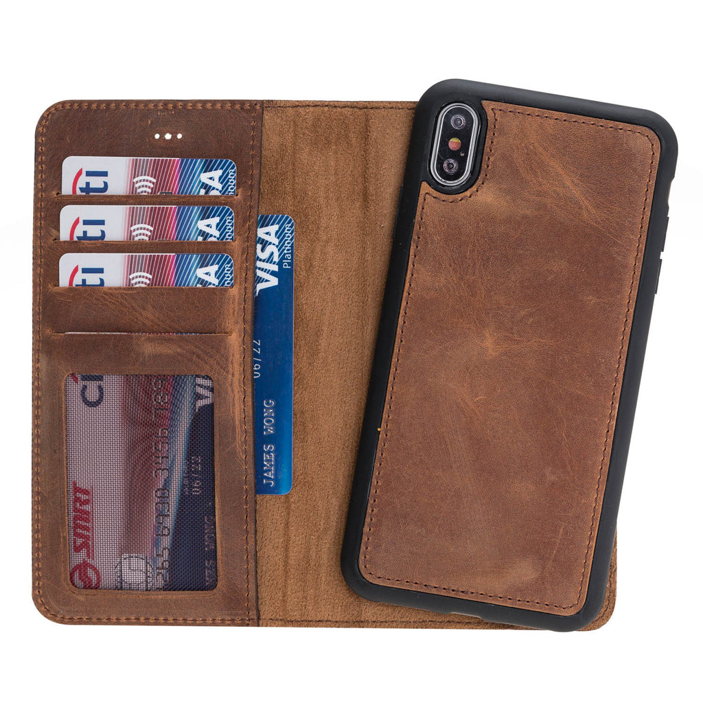 iPhone X/XS Brown Leather Detachable 2-in-1 Wallet Case with Card Holder - Hardiston - 2