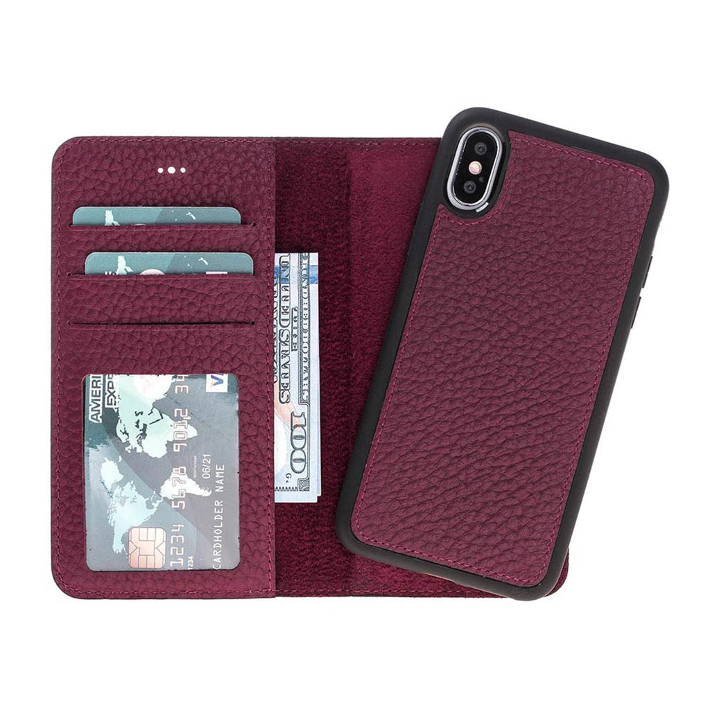 iPhone X/XS Burgundy Leather Detachable 2-in-1 Wallet Case with Card Holder - Hardiston - 2