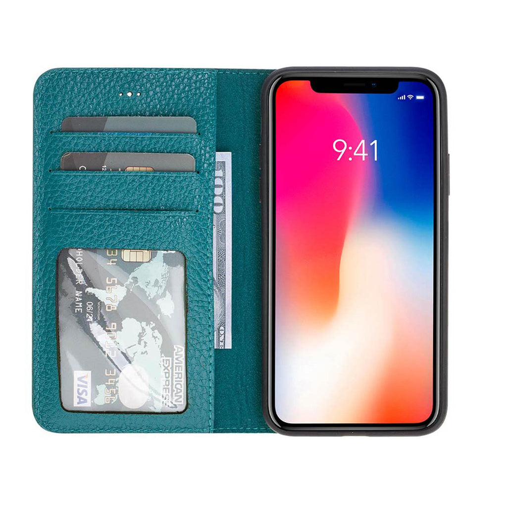 iPhone X/XS Green Leather Detachable 2-in-1 Wallet Case with Card Holder - Hardiston - 1