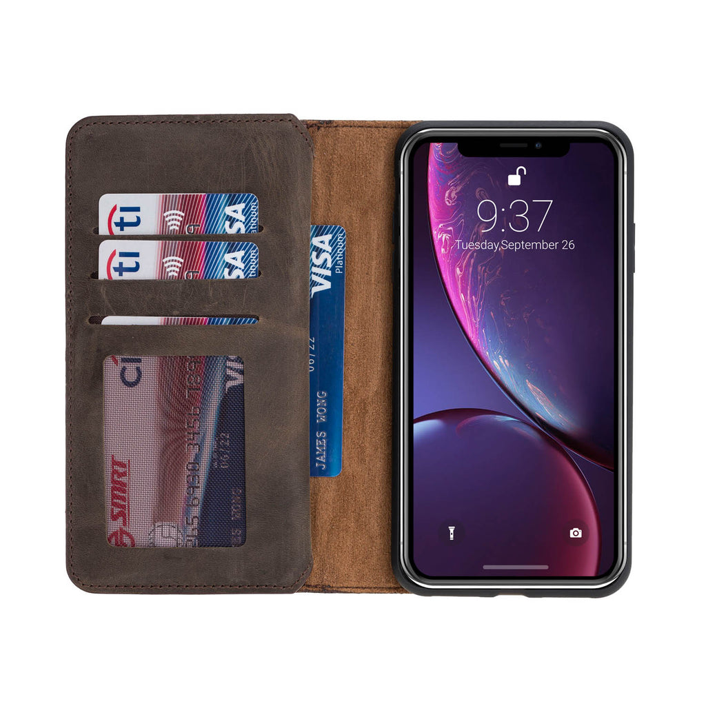 iPhone X / XS Mocha Leather Detachable Dual 2-in-1 Wallet Case with Card Holder - Hardiston - 2