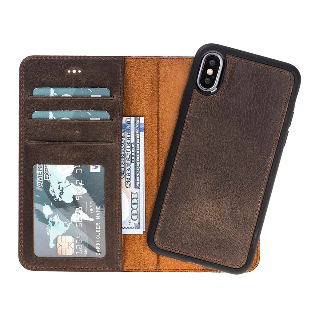 iPhone X/XS Mocha Leather Detachable 2-in-1 Wallet Case with Card Holder - Hardiston - 2