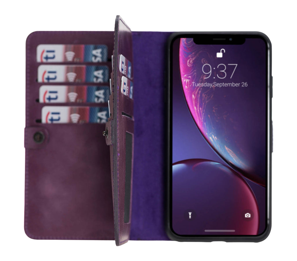iPhone X / XS Purple Leather Detachable Dual 2-in-1 Wallet Case with Card Holder - Hardiston - 1