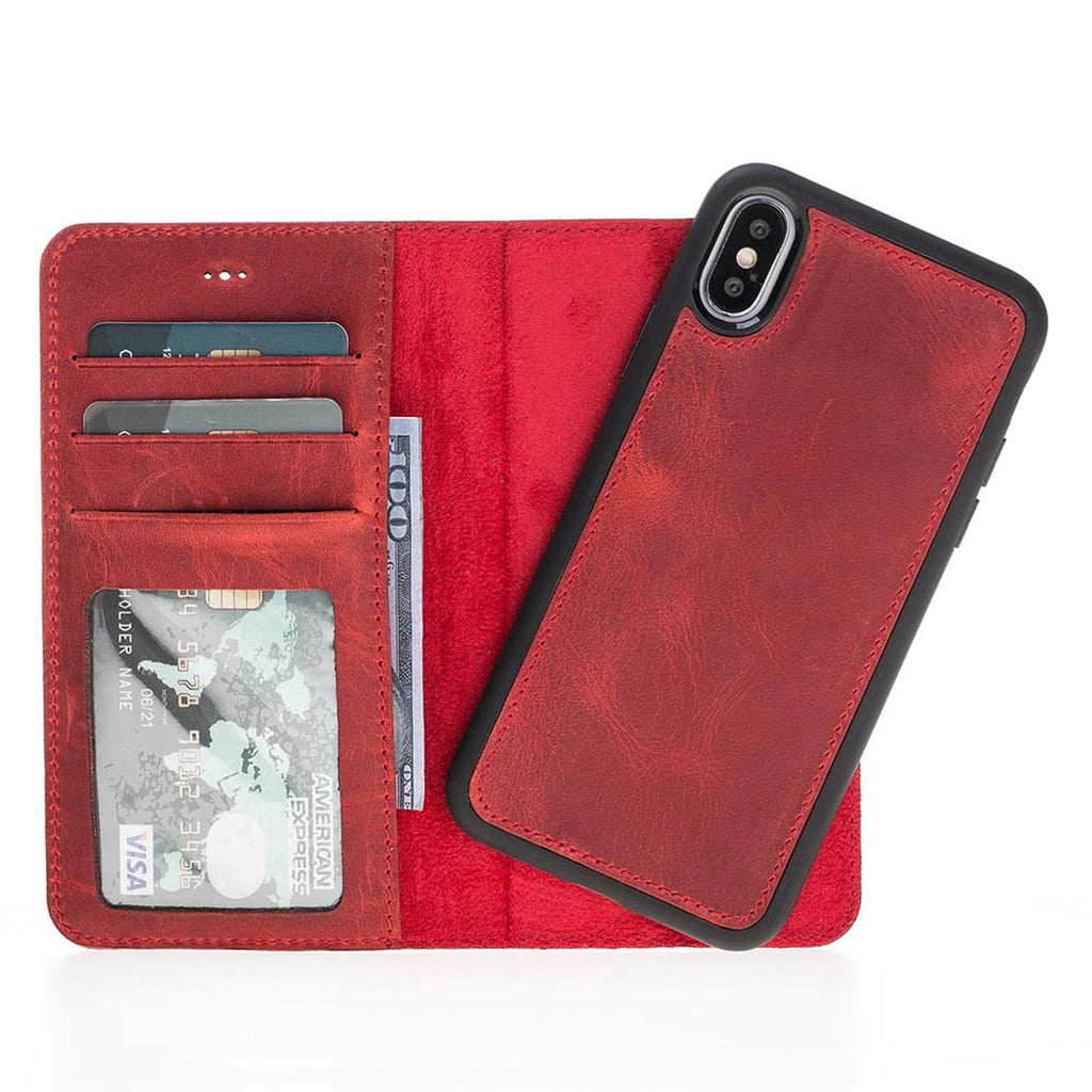 iPhone X/XS Red Leather Detachable 2-in-1 Wallet Case with Card Holder - Hardiston - 2