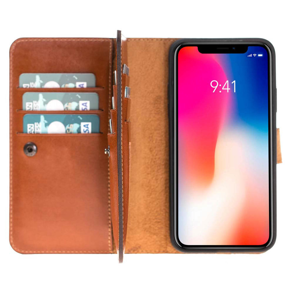 iPhone X / XS Russet Leather Detachable Dual 2-in-1 Wallet Case with Card Holder - Hardiston - 1
