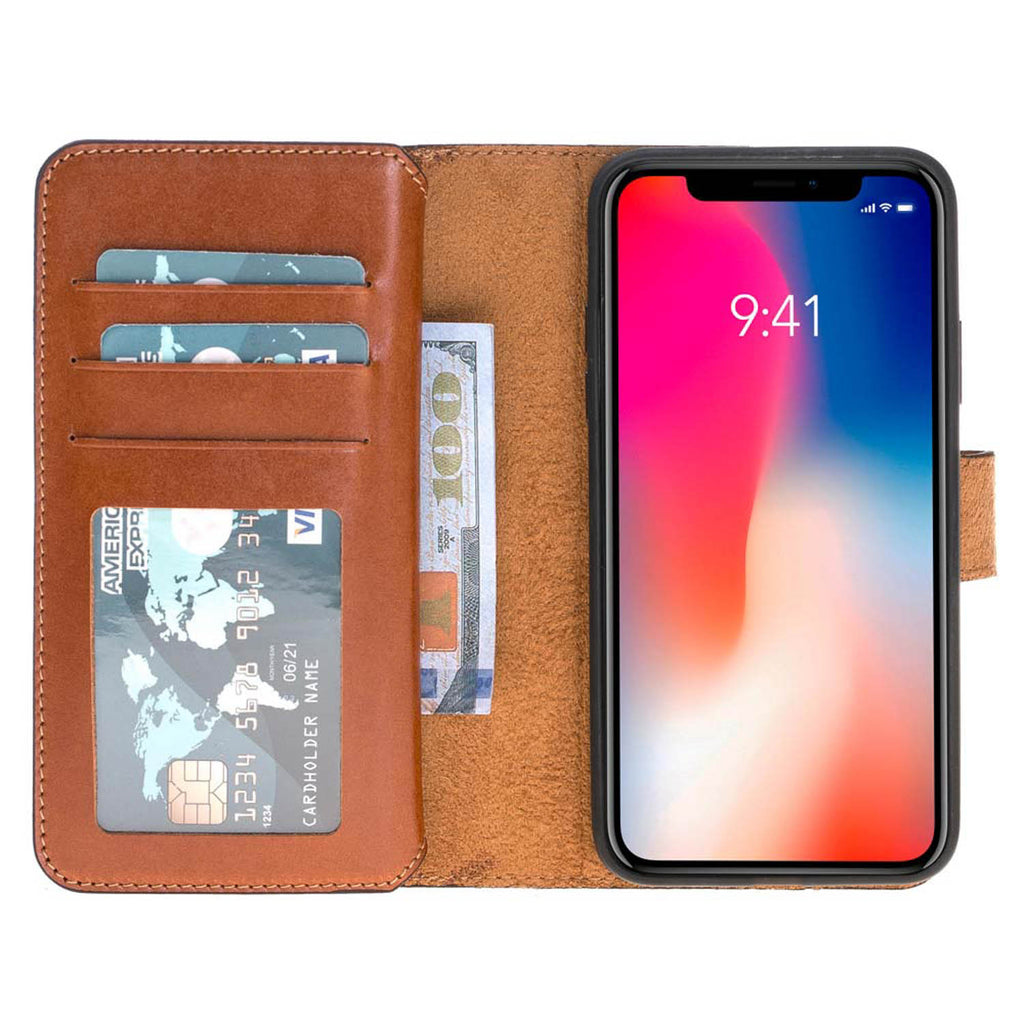 iPhone X / XS Russet Leather Detachable Dual 2-in-1 Wallet Case with Card Holder - Hardiston - 2