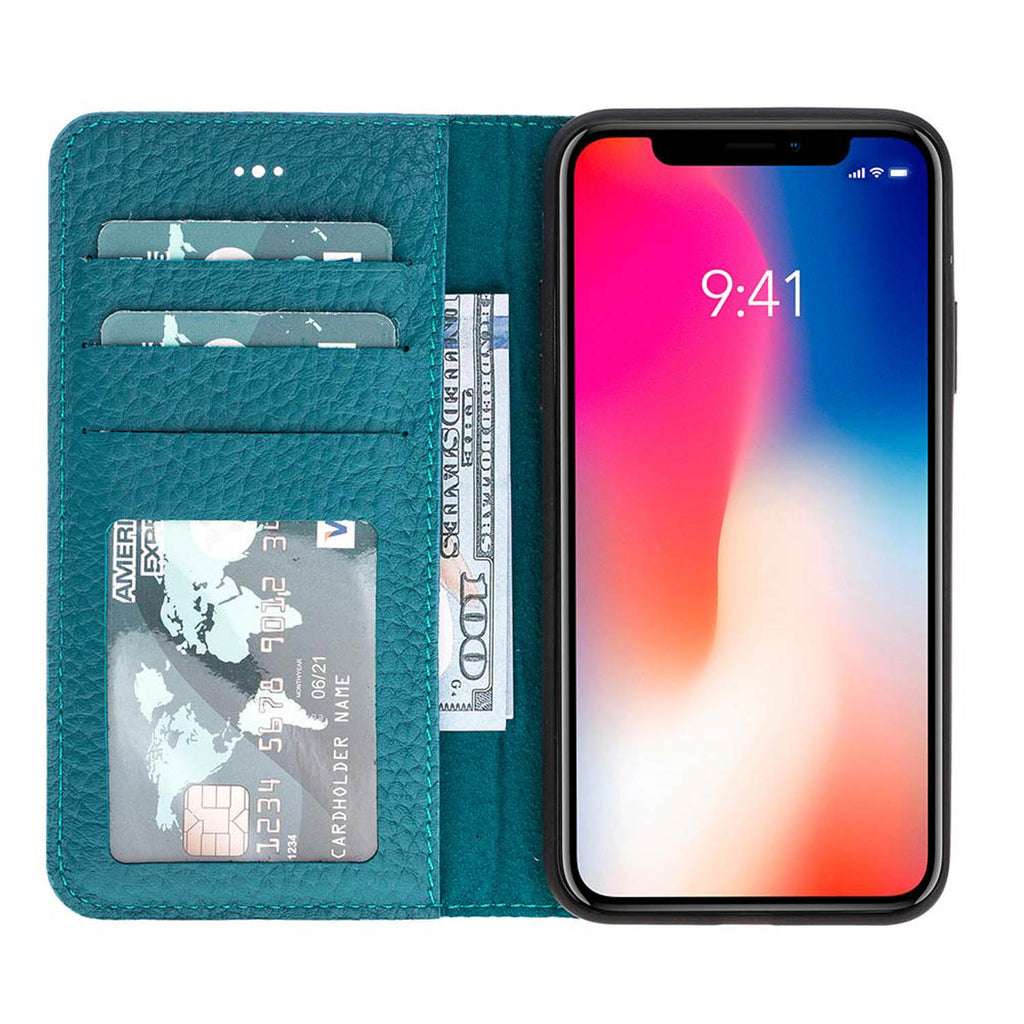 iPhone X/XS Turquoise Leather Detachable 2-in-1 Wallet Case with Card Holder - Hardiston - 1