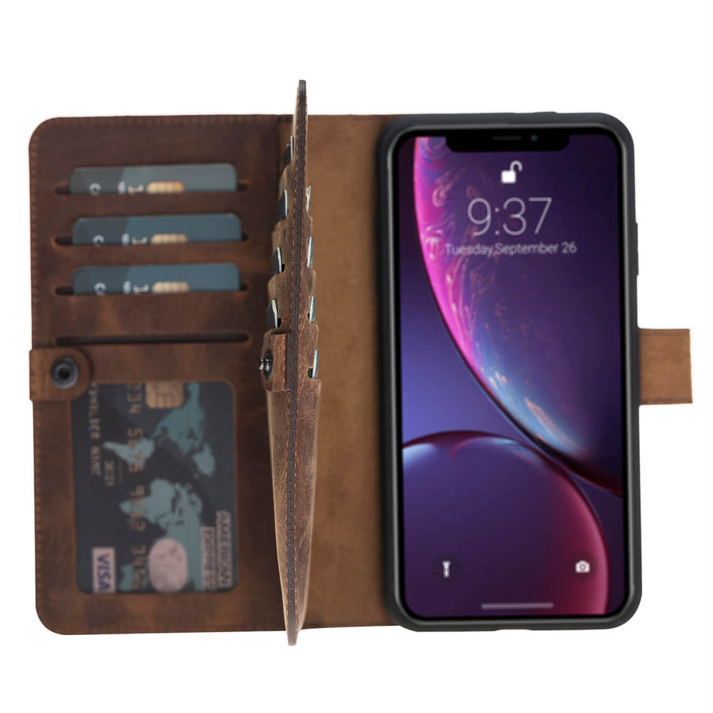 iPhone XR Brown Leather Detachable Dual 2-in-1 Wallet Case with Card Holder - Hardiston - 1