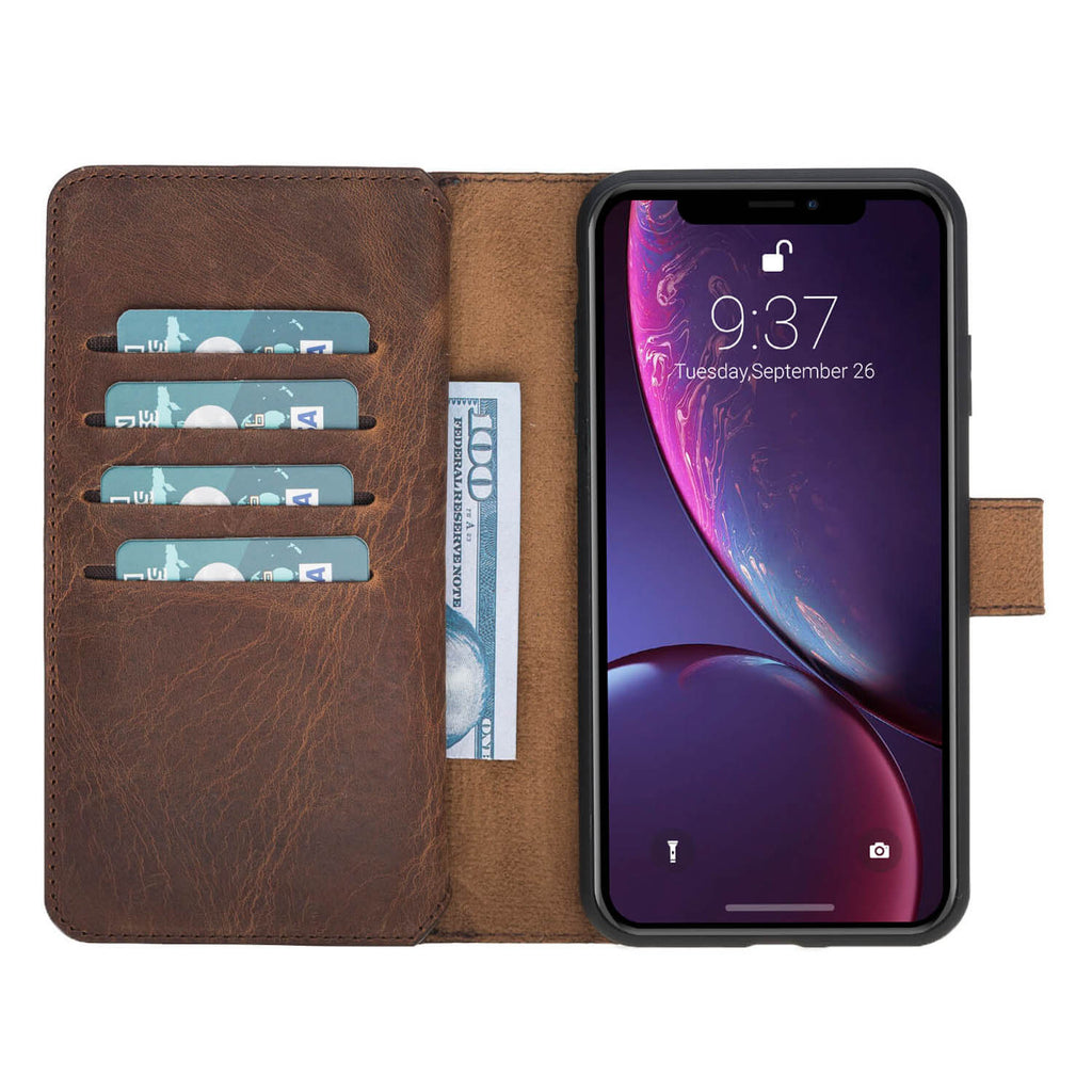 iPhone XR Brown Leather Detachable Dual 2-in-1 Wallet Case with Card Holder - Hardiston - 2
