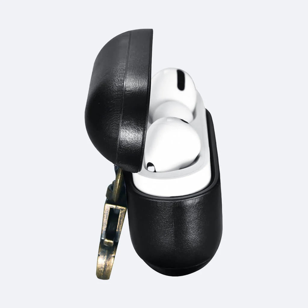 AirPods 1/2 Leather Protective Case Cover with Hook_black_2