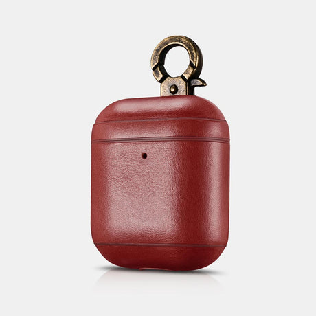 AirPods 1/2 Leather Protective Case Cover with Hook_red_1